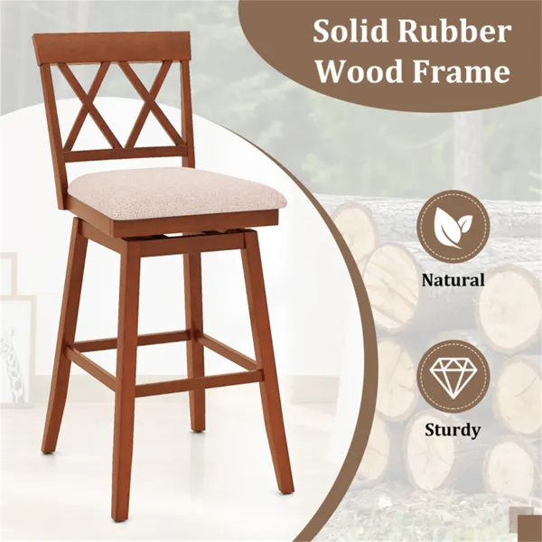 2-Pack 29" Swivel Bar Stools - Solid Rubber Wood Frame, Ergonomic Curved Backrest photo 5