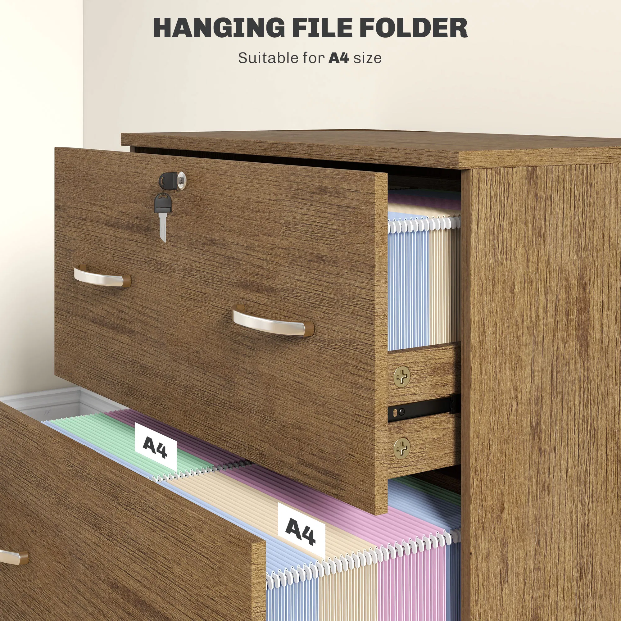 2 Drawer File Cabinet with Lock, Office Filing Cabinet, Hanging Bar for Letter Size, Home Office, Light Brown photo 5