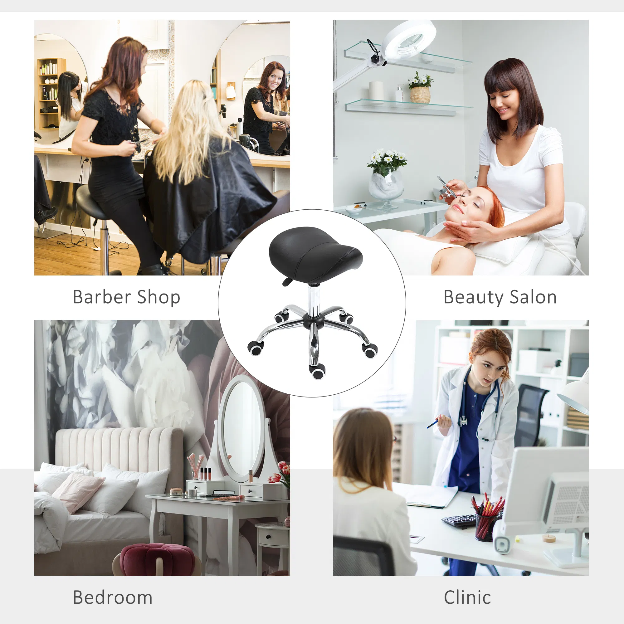 Adjustable Elegance: Hydraulic Salon Stool, Rolling Swivel Saddle Chair, PU Leather Beauty Seat for Spa, Black Finish photo 5