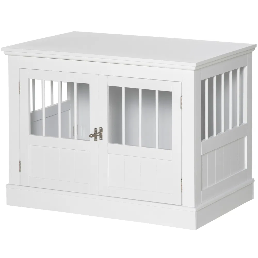 31" Dog Crate Furniture End Table with Three Doors for Small Dogs, White photo 7
