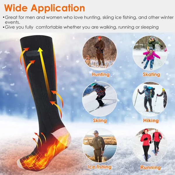Electric Heated Socks for Men Women Battery Powered Heated Socks Rechargeable Feet Warmer with 4 Temperature Levels Indoor Outdoor Machine Washable photo 6