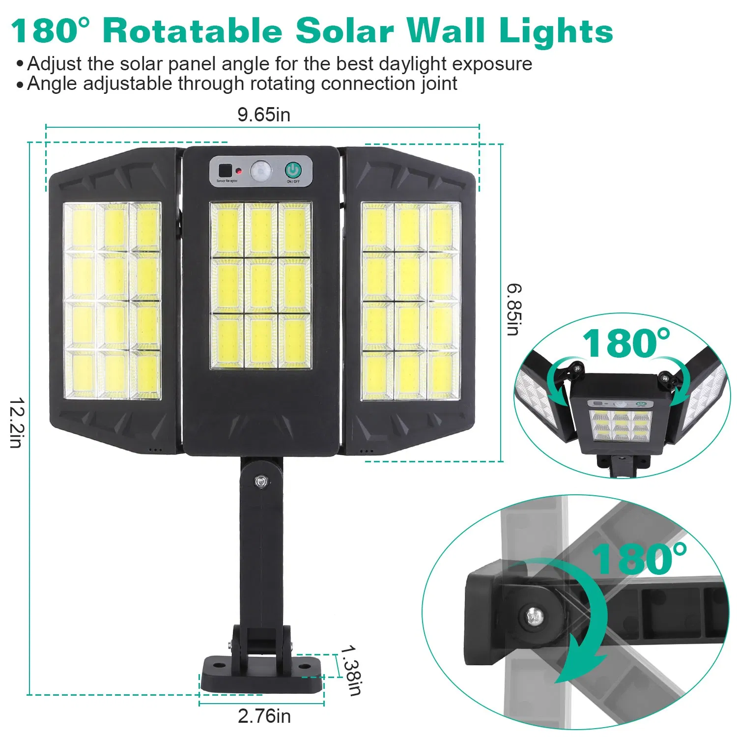 Solar Wall Light Outdoor 33 COB Beads PIR Motion Sensor Remote Control Wireless Lamps IP45 Waterproof Lighting for Garage Front Door Garden Pathway photo 6