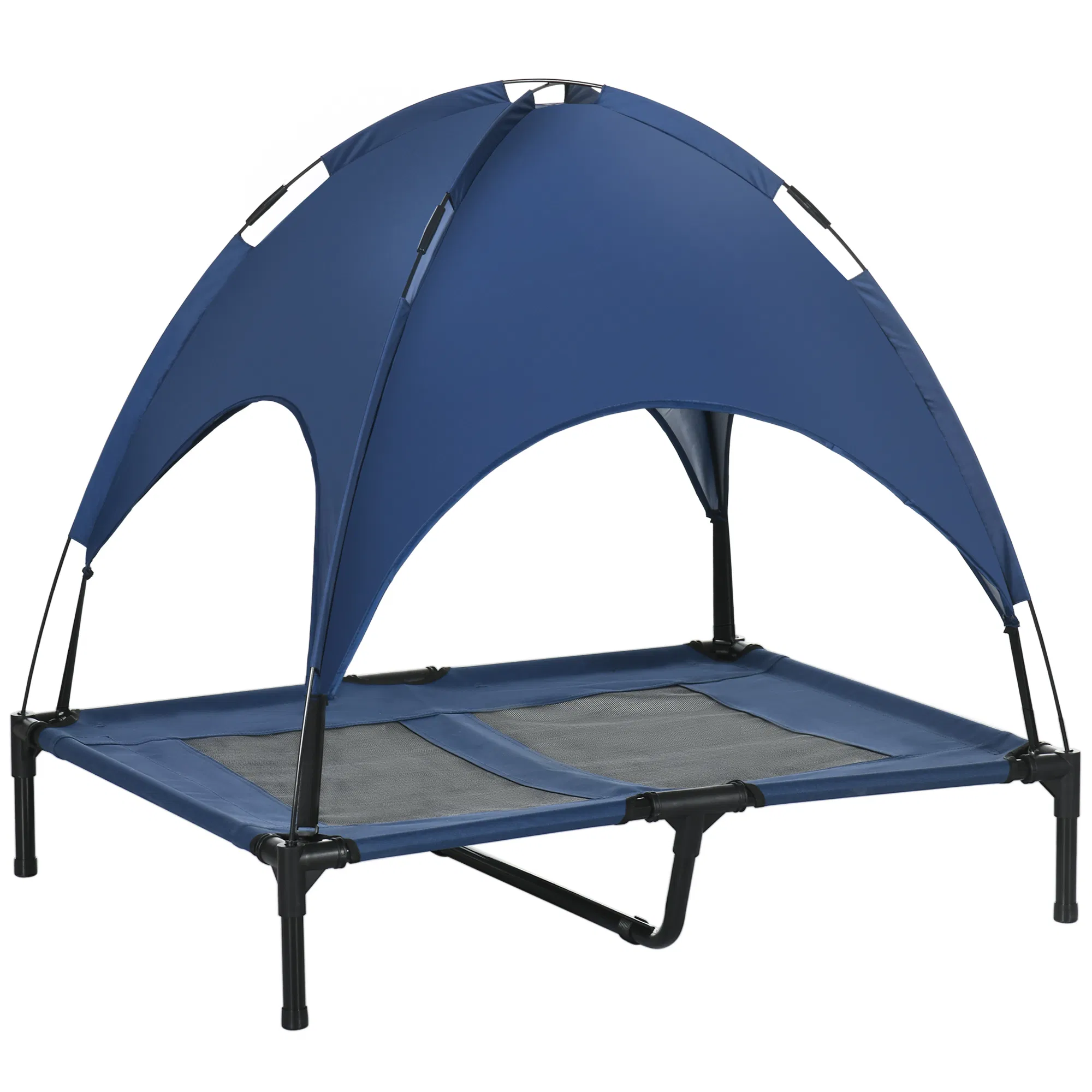 Elevated Dog Bed with Canopy, Portable Raised Dog Cot for L Sized Dogs, Indoor & Outdoor, 36" x 30" x 35", Dark Blue photo 1