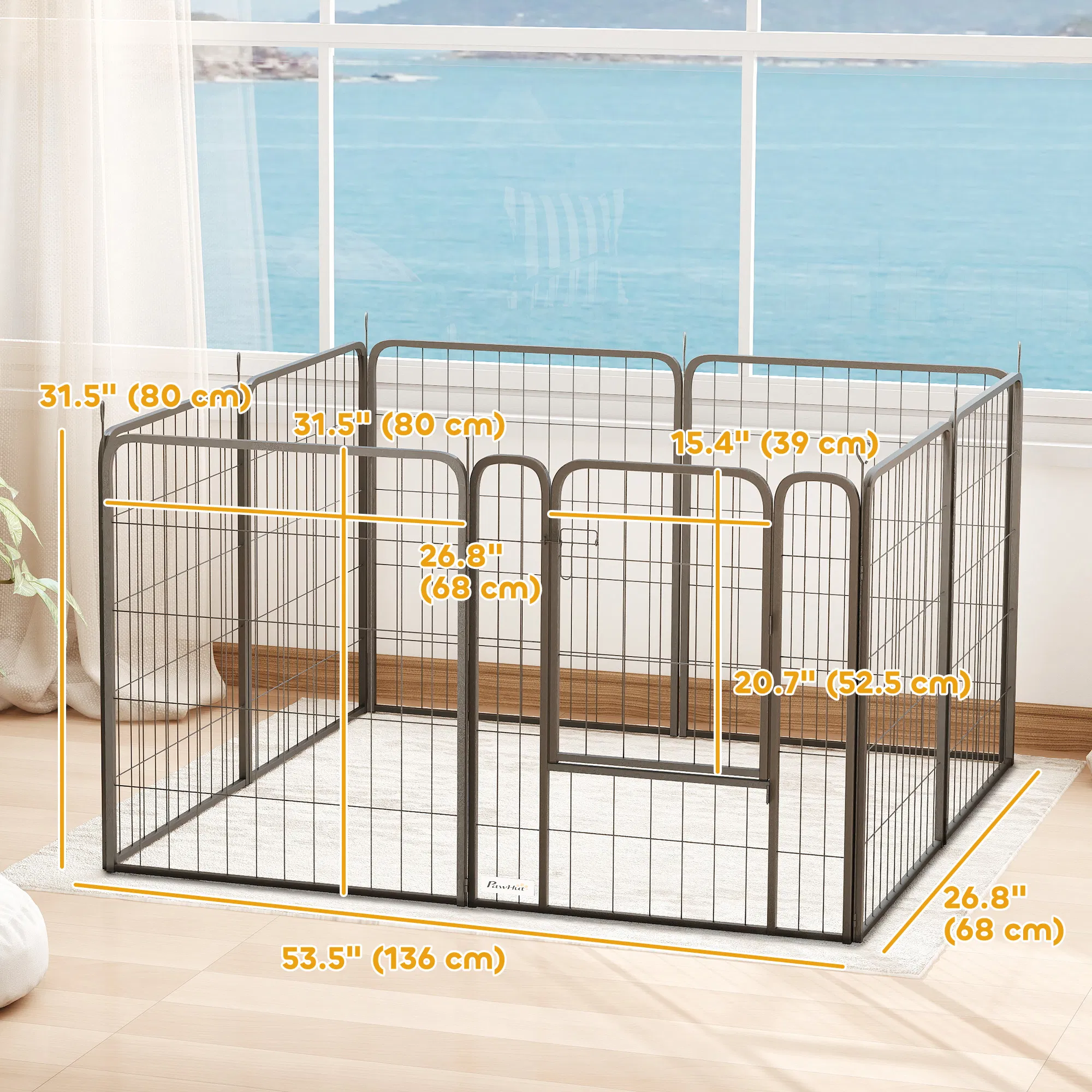31.5" Dog Playpen Indoor Outdoor, Portable Foldable 8 Panels Pet Playpen with Door & Strap for Medium Dogs photo 2