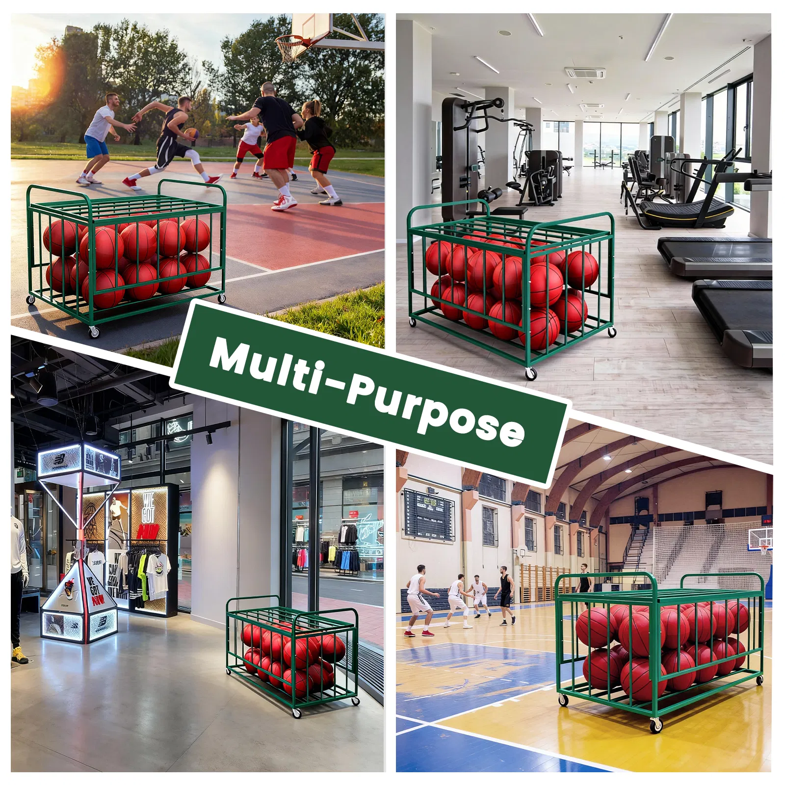 Ball Storage Cart, Basketball or Volleyball Storage Bin with Wheels, Basketball Holder Cage for Indoor and Outdoor, Gym, School, Club photo 3
