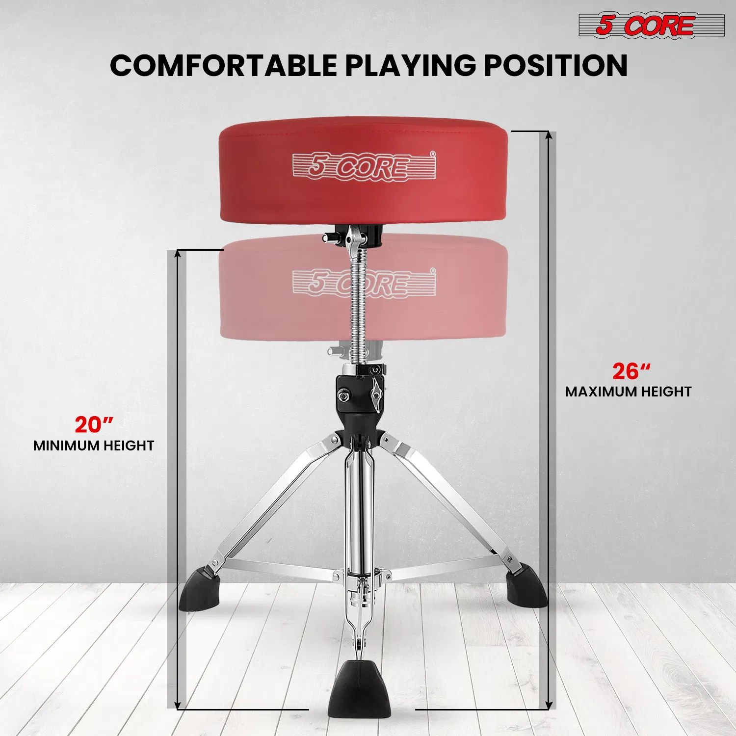 5 Core Drum Throne 4" Thick Padded Guitar Stool 400Lb Capacity Drummer Chair Swivel Adjustable photo 4