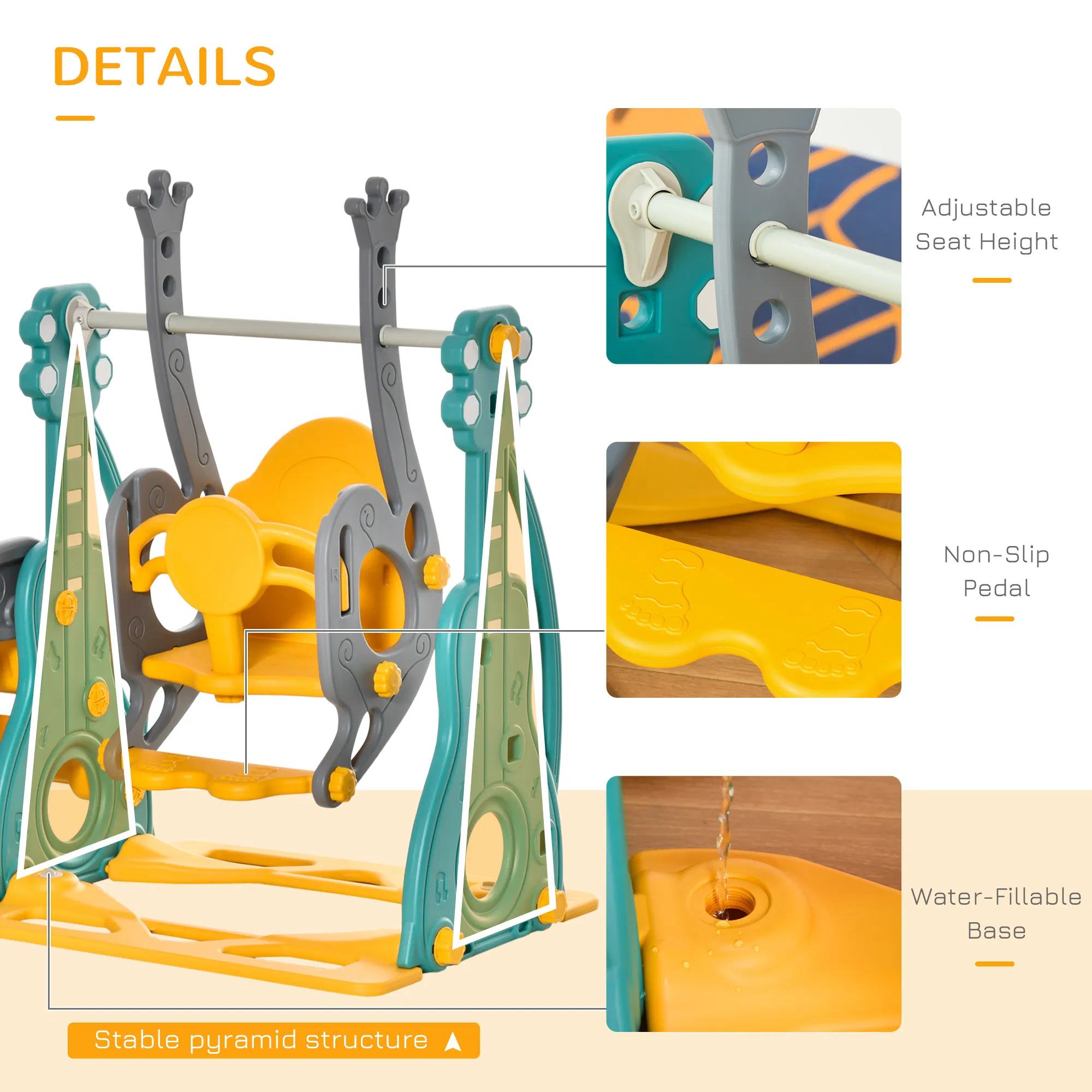 4-in-1 Kids Slide and Swing Set with Basketball Hoop and Adjustable Seat Height, Toddler Play Climber Slide Playset for Indoor and Outdoor Playground Activity Center photo 5