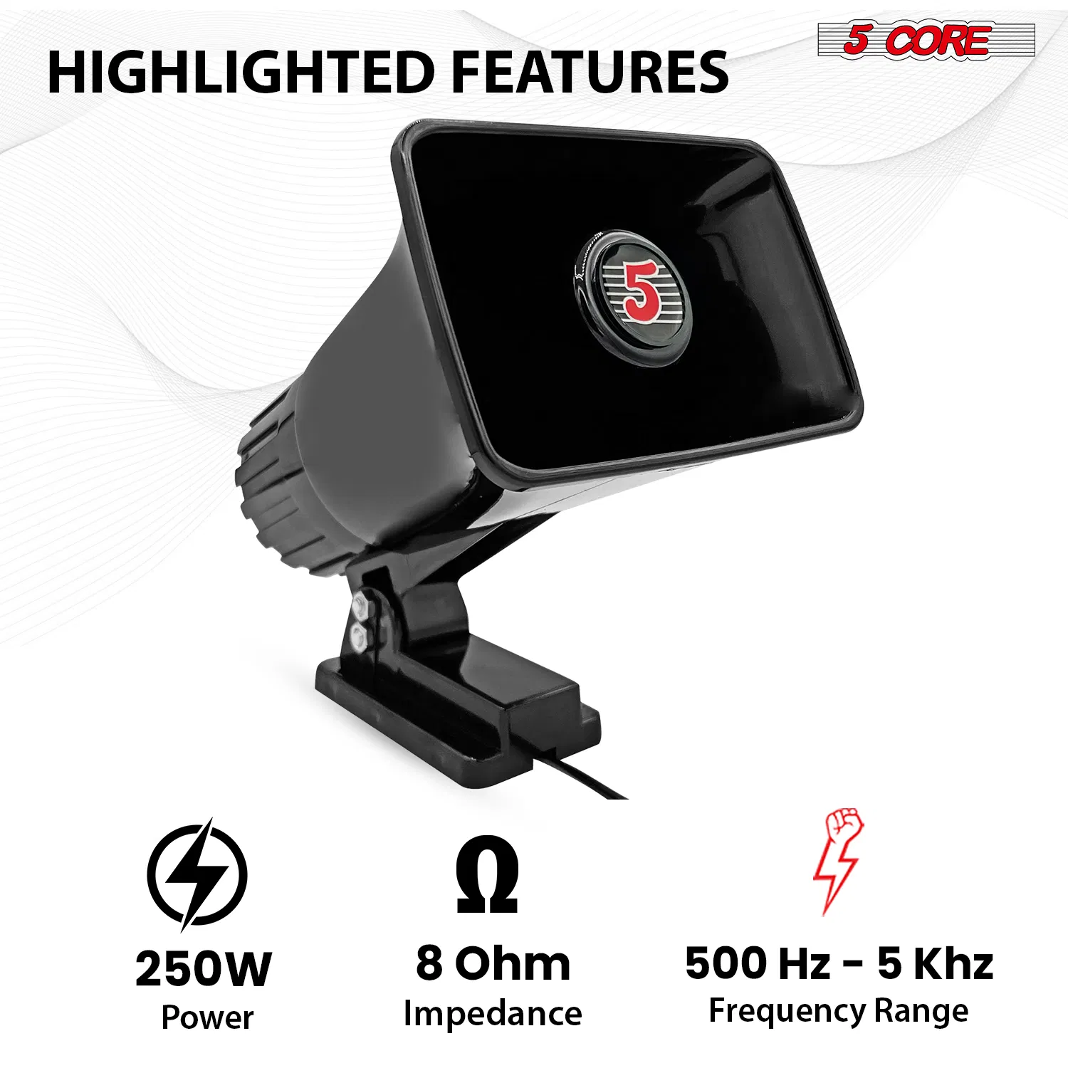 5 Core PA Horn 250W Loud Speaker 8 Inch Bull Horn Loud Audio 8Ohm All Weather Indoor Outdoor Use photo 7