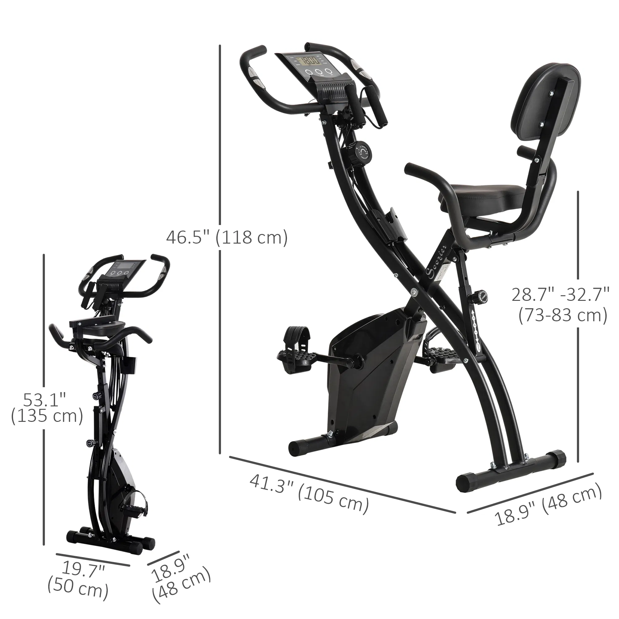 3 in 1 Folding Exercise Bike, Foldable Stationary Bike with 8-Level Magnetic Resistance, Adjustable Seat, Black photo 3
