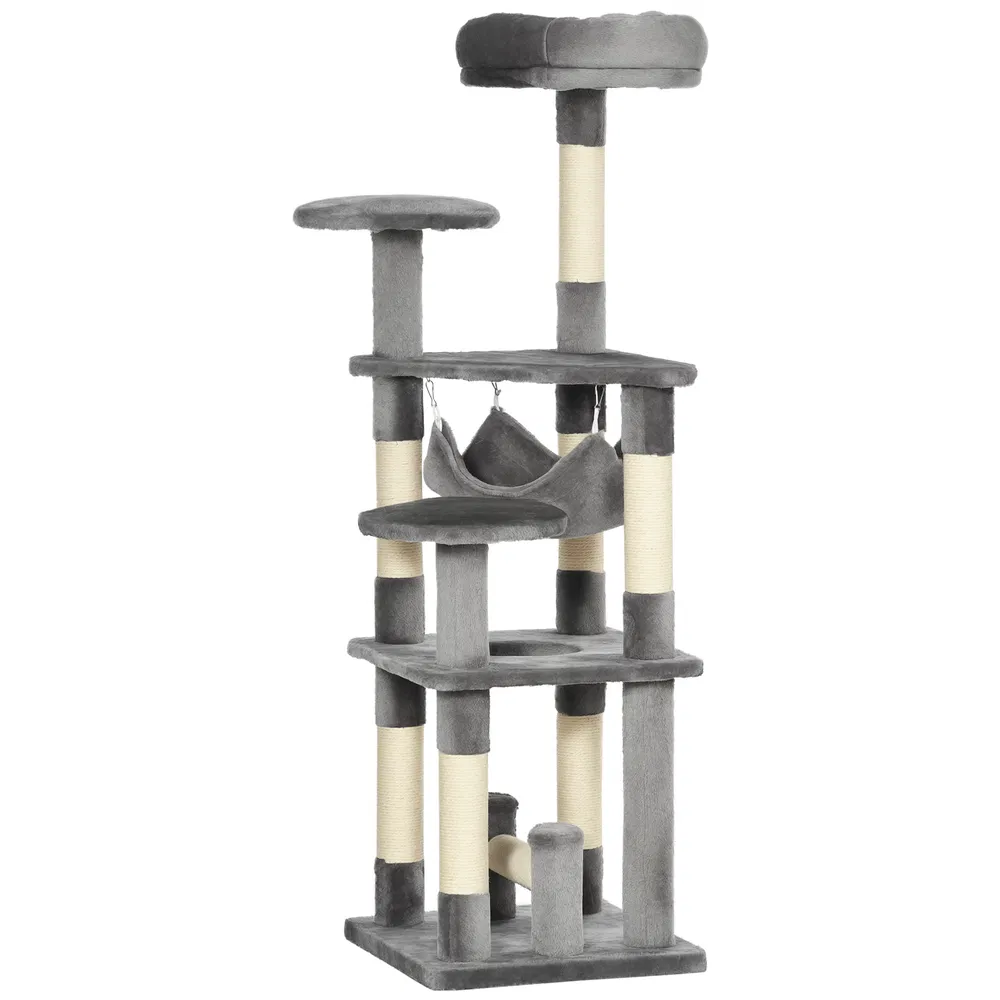 52" Multi-Level Cat Tree Tower, Kitten Scratcher Activity Center Play House with Hammock - Grey photo 7