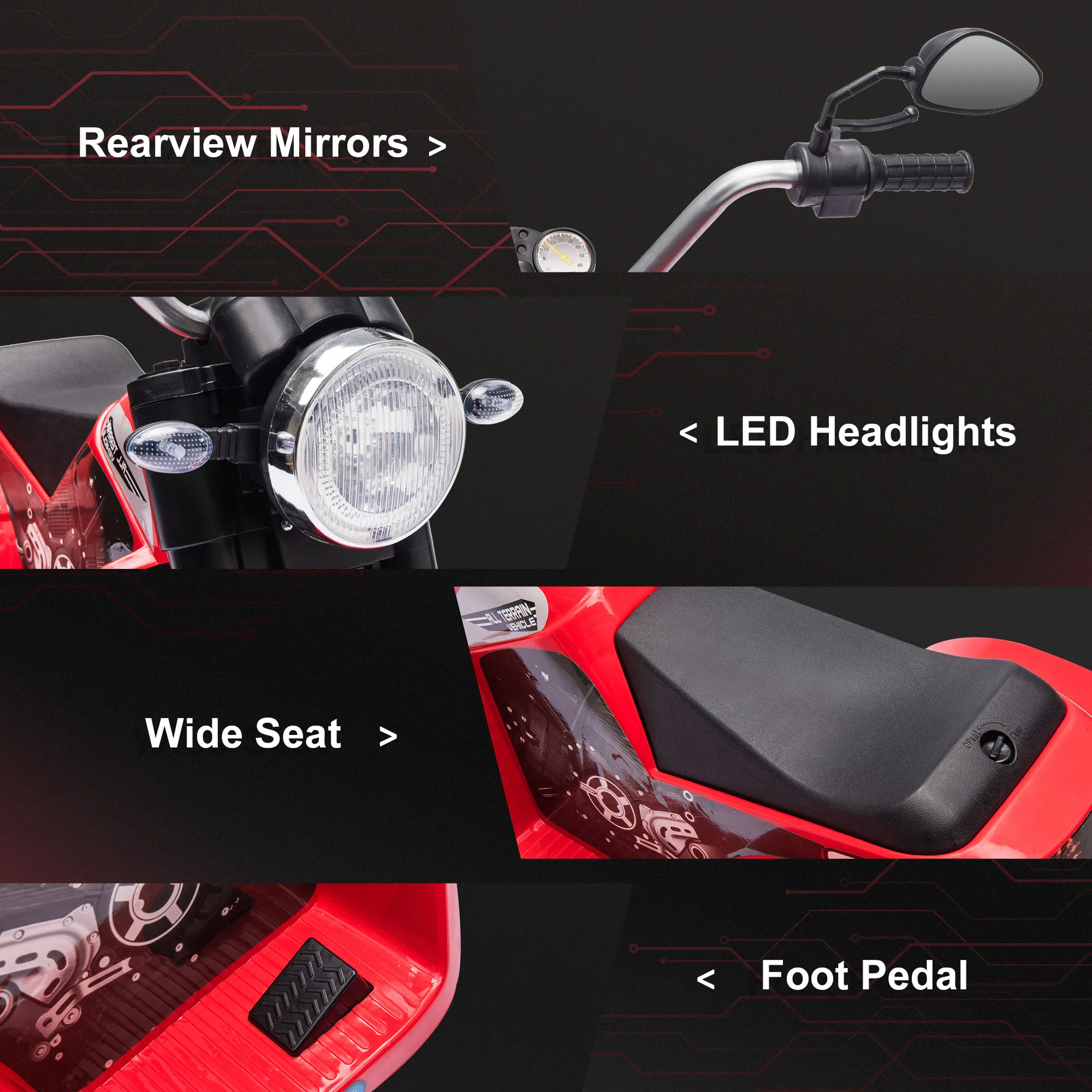 Kids Electric Motorcycle 6V Battery Powered Ride-On Dirt Bike 3-Wheels Motorbike with Horn Headlights Realistic Sounds 1.24mph Speed for Girls Boy 18 - 36 Months Red photo 5