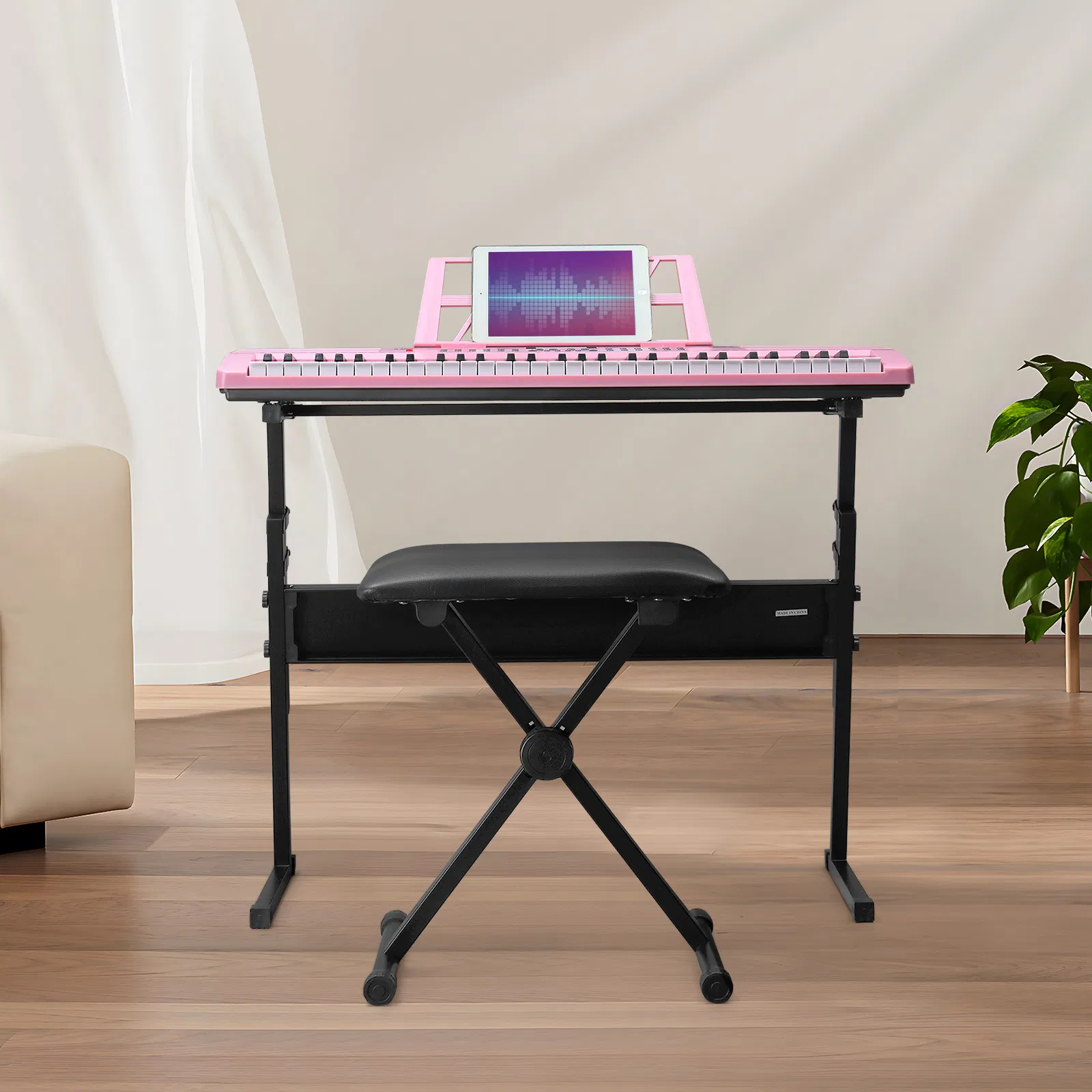 [Do Not Sell on Amazon]GEP-110 61 Key Lighting Keyboard with Piano Stand, Piano Bench, Built In Speakers, Headphone, Microphone, Music Rest, LED Screen, 3 Teaching Modes for Beginners photo 7