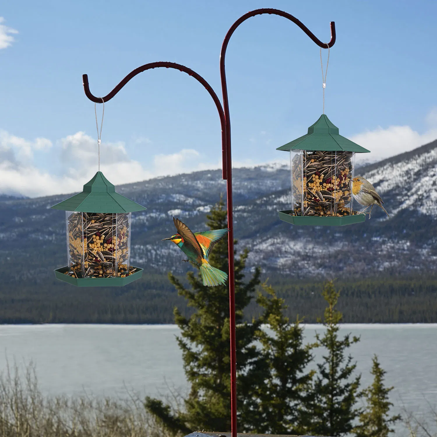 Hanging Gazebo Wild Bird Feeder Outdoor Bird Seed Station with Large Capacity 6 Feeder Ports for Garden Patio Park Weatherproof Easy To Refill photo 8