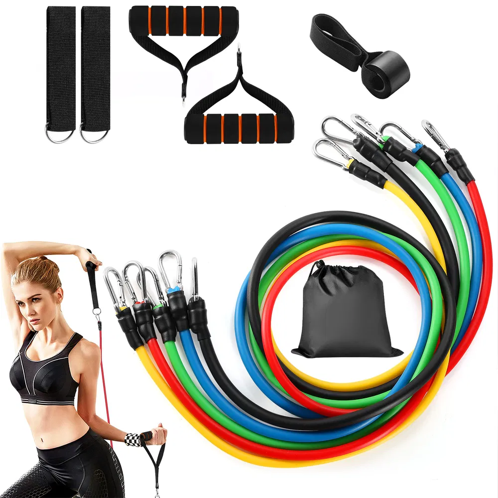 11Pcs Resistance Bands Set Fitness Workout Tubes Exercise Tube Bands Up to 100lbs w/ Door Anchor Handles Ankle Straps for Physical Training Yoga Pilates photo 2
