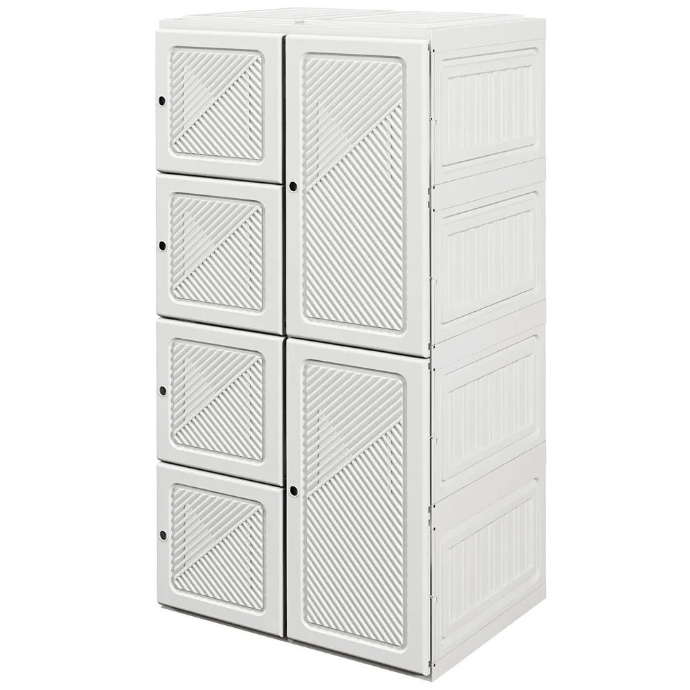Portable Wardrobe, Foldable Clothes Storage Organzier with 5 Compartments, 1 Hanging Rod, Magnet Doors, White photo 2