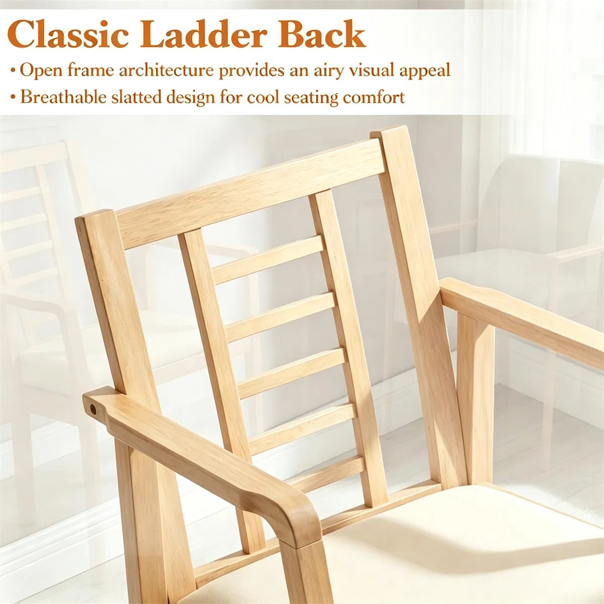 Heavy-Duty Solid Wood Rocking Chair, Ergonomic Accent Armchair with Breathable Ladder Back for Indoor Relaxation-Natural photo 7