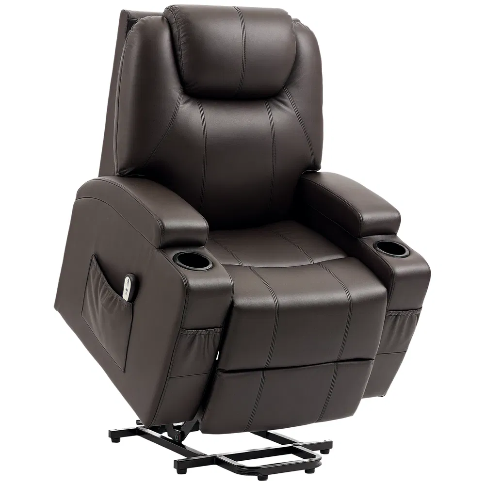 Power Lift Recliner Chair for Elderly, PU Leather Lift Chair with Footrest, Remote Control, Side Pockets and Cup Holders, Reclining Sofa for Living Room, Brown photo 2