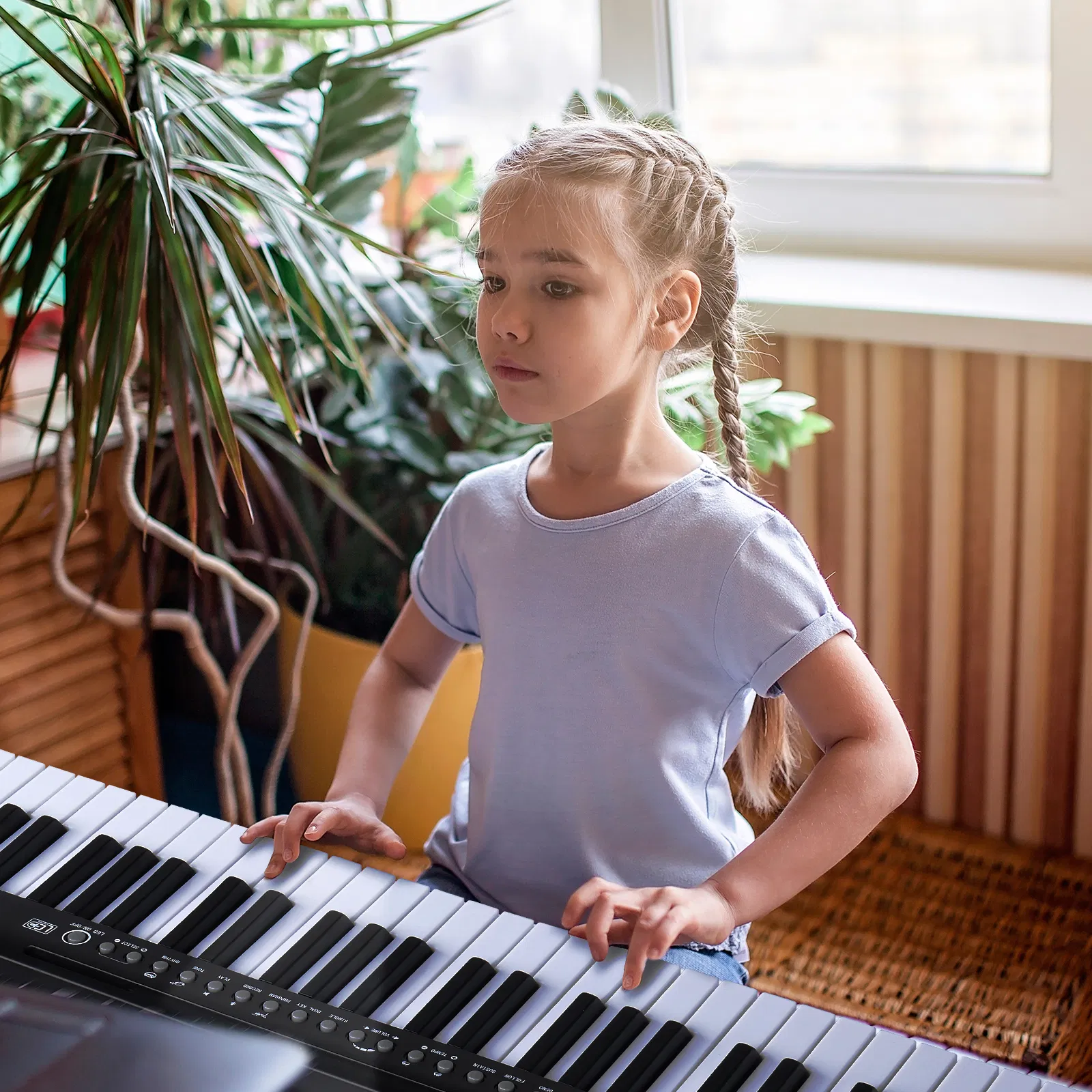 [Do Not Sell on Amazon] GEP-109 61 Key Lighting Keyboard with Piano Stand, Piano Bench, Built In Speakers, Headphone, Microphone, Music Rest, LED Screen, 3 Teaching Modes for Beginners photo 5