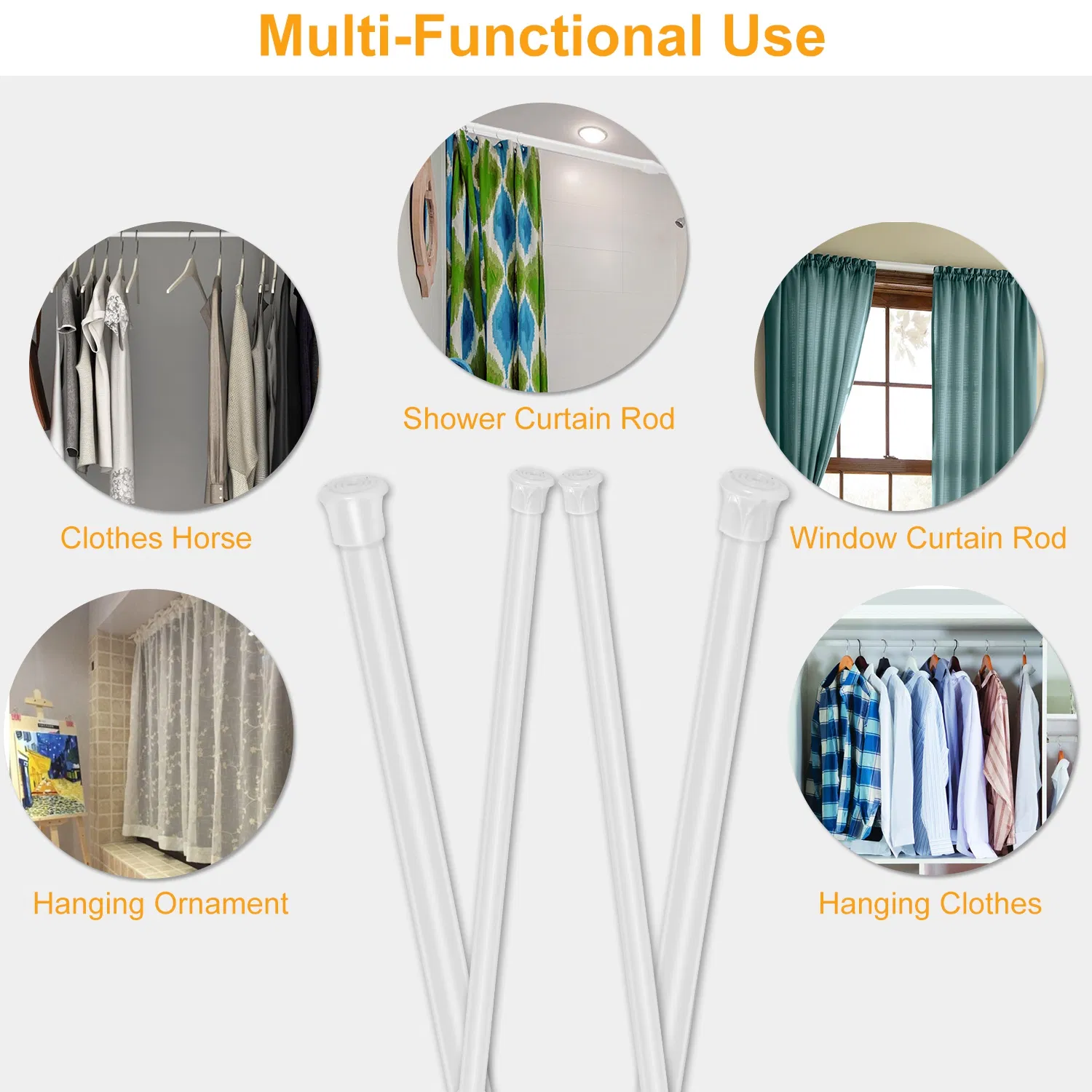 Heavy Duty Tension Curtain Rod, Non-Slip Carbon Steel Spring Loaded Curtain Rod (30-50cm/11.8-19.7in) - No Drilling, Tool-Free Installation for Bathroom, Kitchen, Bedroom, Wardrobe (Holds 2-3kg/4.4-6. photo 2