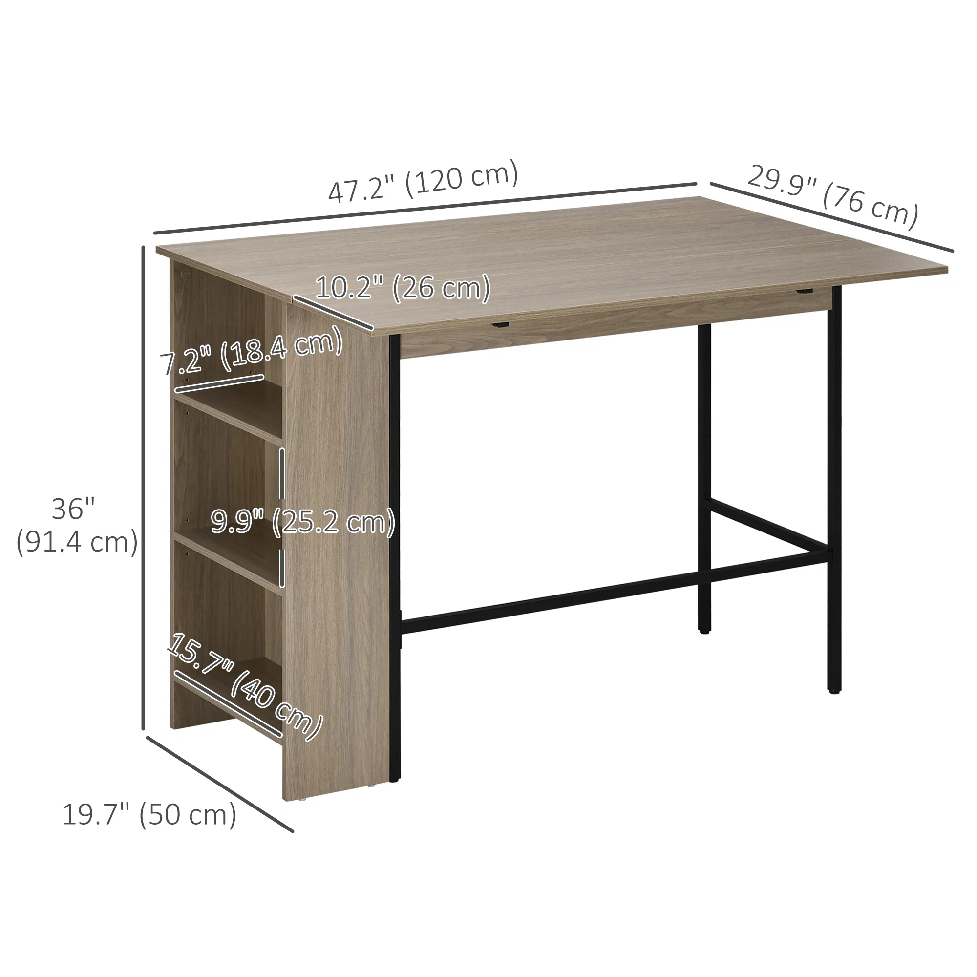 Counter Height Table with Drop Leaf, Extendable Bar Table with Adjustable Storage Shelf, Light Grey photo 4