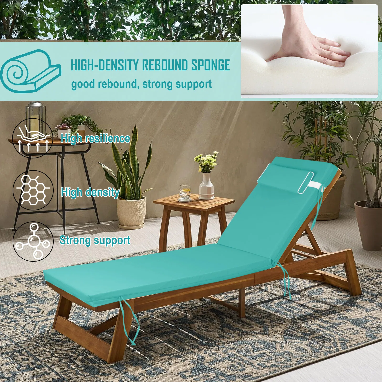 Outdoor Chaise Lounge Cushion, 72 in. x 21 in. x 3 in. Waterproof Fade-Resistant Patio Chair Pad for Pool Beach photo 5