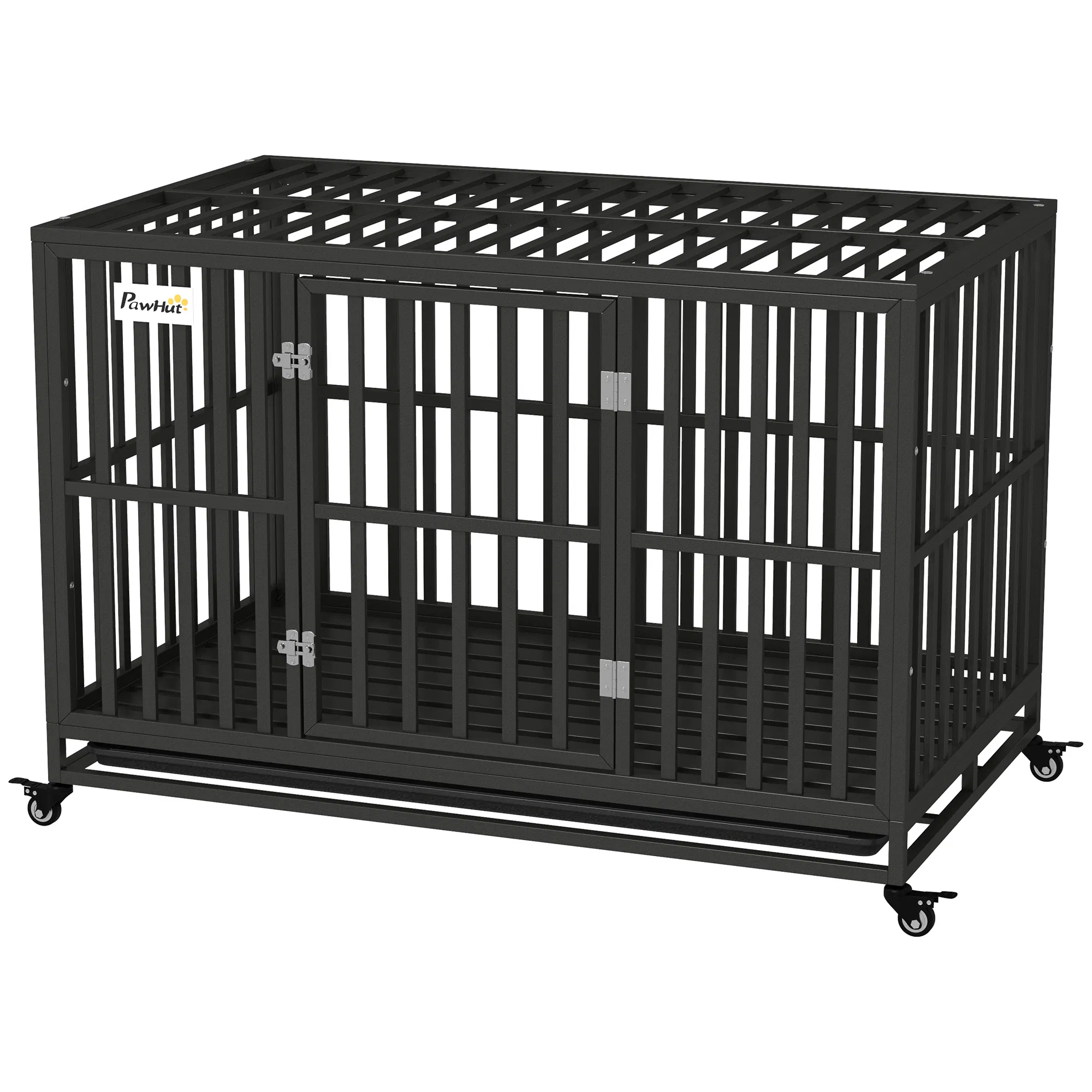 49" Heavy Duty Steel Dog Crate Kennel Pet Cage with Wheels for Convenient Access Anti-Pinching Floor, Black photo 1