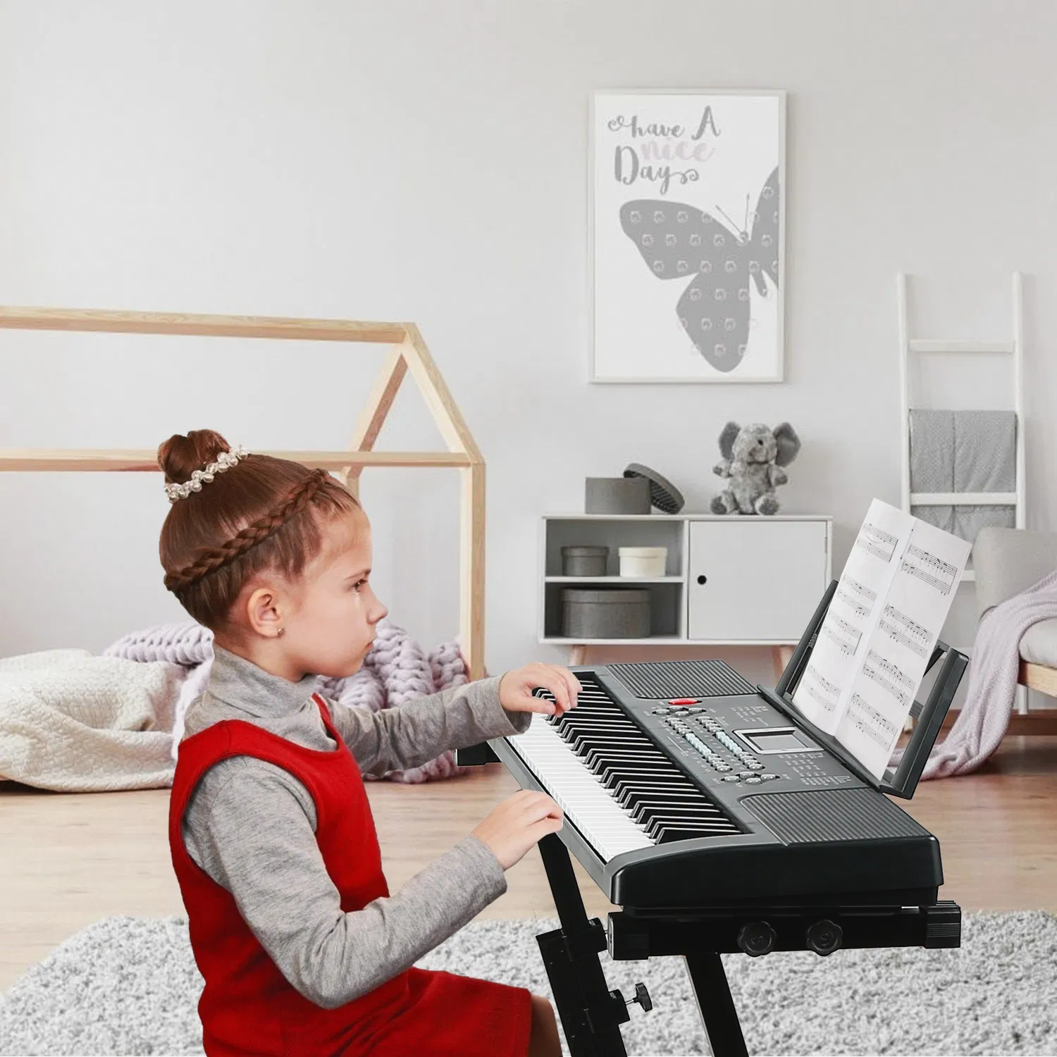 Multifunctional 61 Key Children's Piano Toy - Electronic Keyboard with 16 Tones, 8 Percussions, Volume Control & HD Display, Includes Stand Microphone for Early Music Education photo 7
