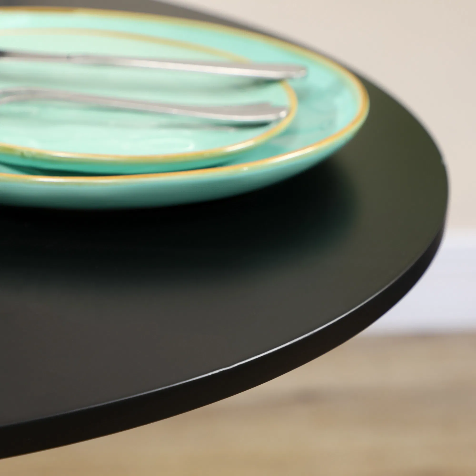 Modern Kitchen Table for 2 People, Round Dining Table with Steel Base for Living Room, Dining Room, Black photo 3