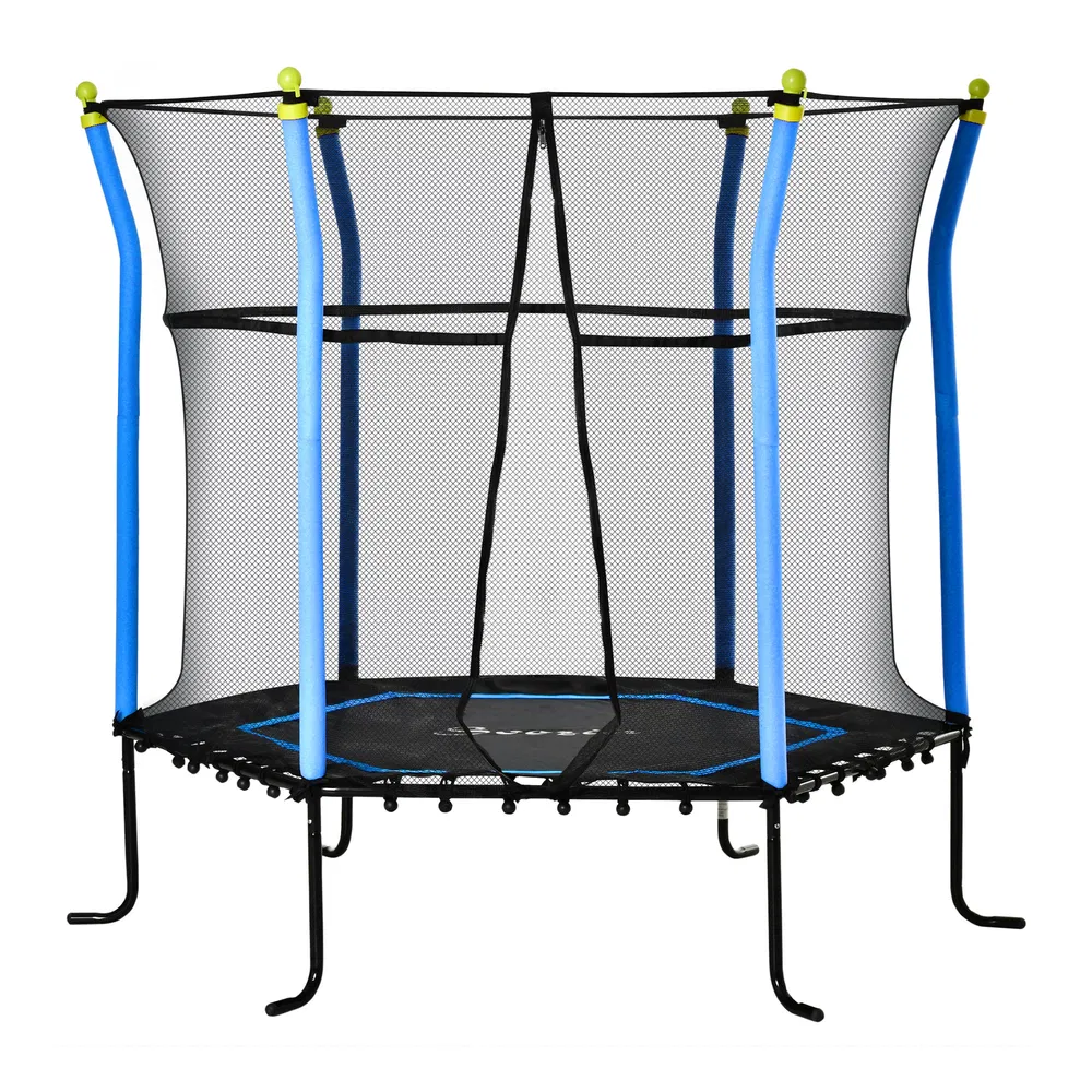 64" Kids Trampoline Mini Indoor/Outdoor Bouncer Jumper with Enclosure Net Elastic Thick Padded Pole Gift for Child Toddler Age 3-10 Years Old Blue photo 7