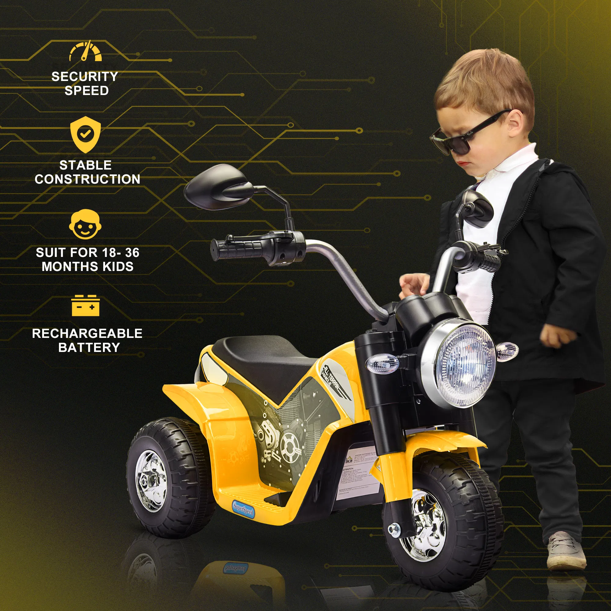 Kids Electric Motorcycle 6V Battery Powered Ride-On Dirt Bike 3-Wheels Motorbike Yellow photo 5