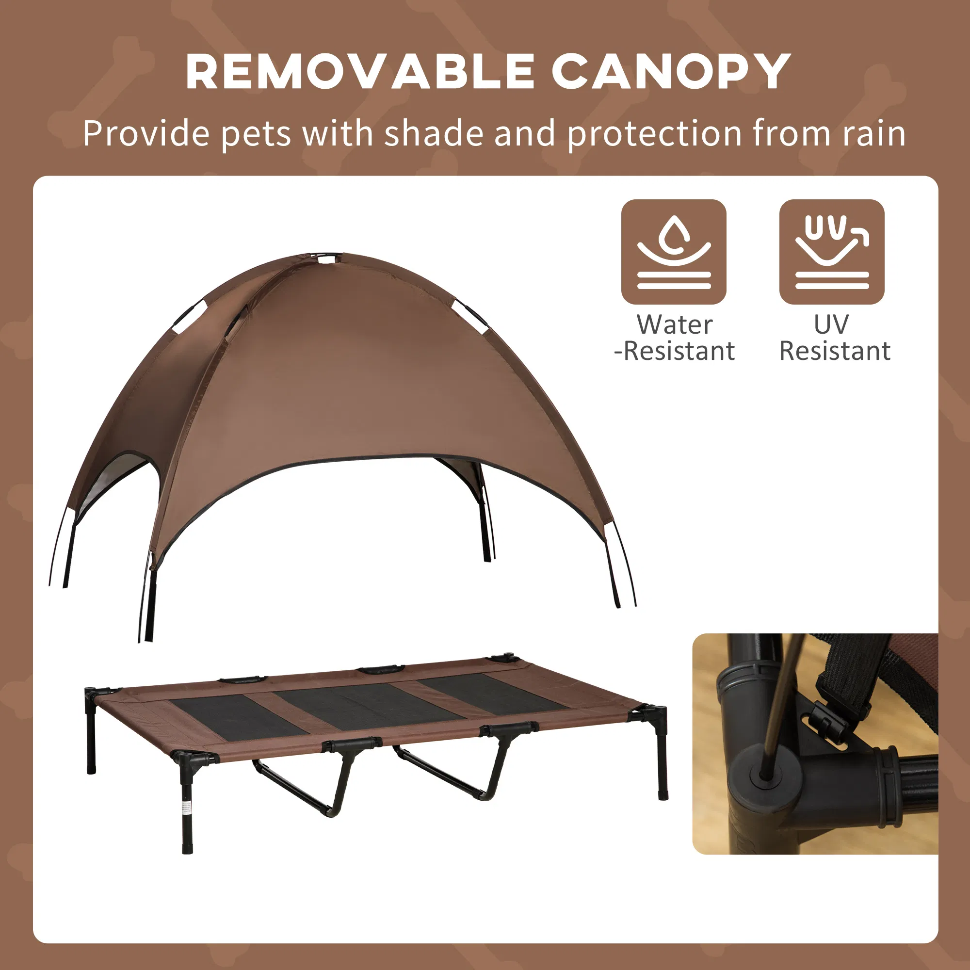 Elevated Dog Bed with Canopy, Portable Raised Dog Cot for XL Sized Dogs, Indoor & Outdoor, 48" x 36" x 43", Coffee photo 6