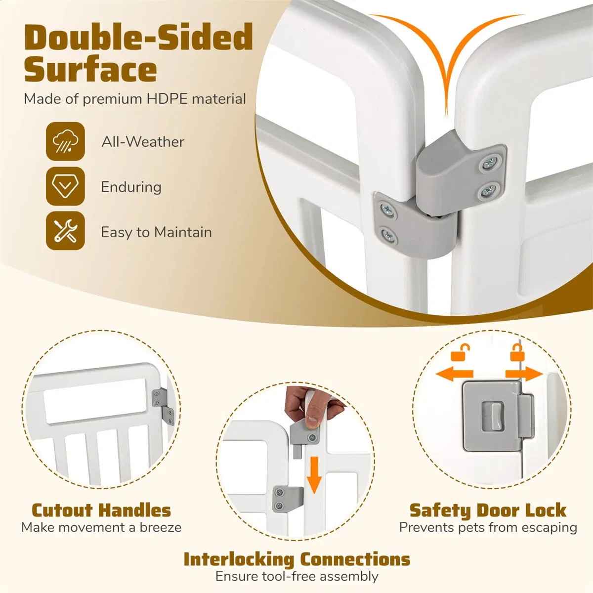 6-Panel HDPE Dog Playpen - Convertible Design (Playpen/Fence), Lockable Door, Suction Cups + Ground Stakes photo 4