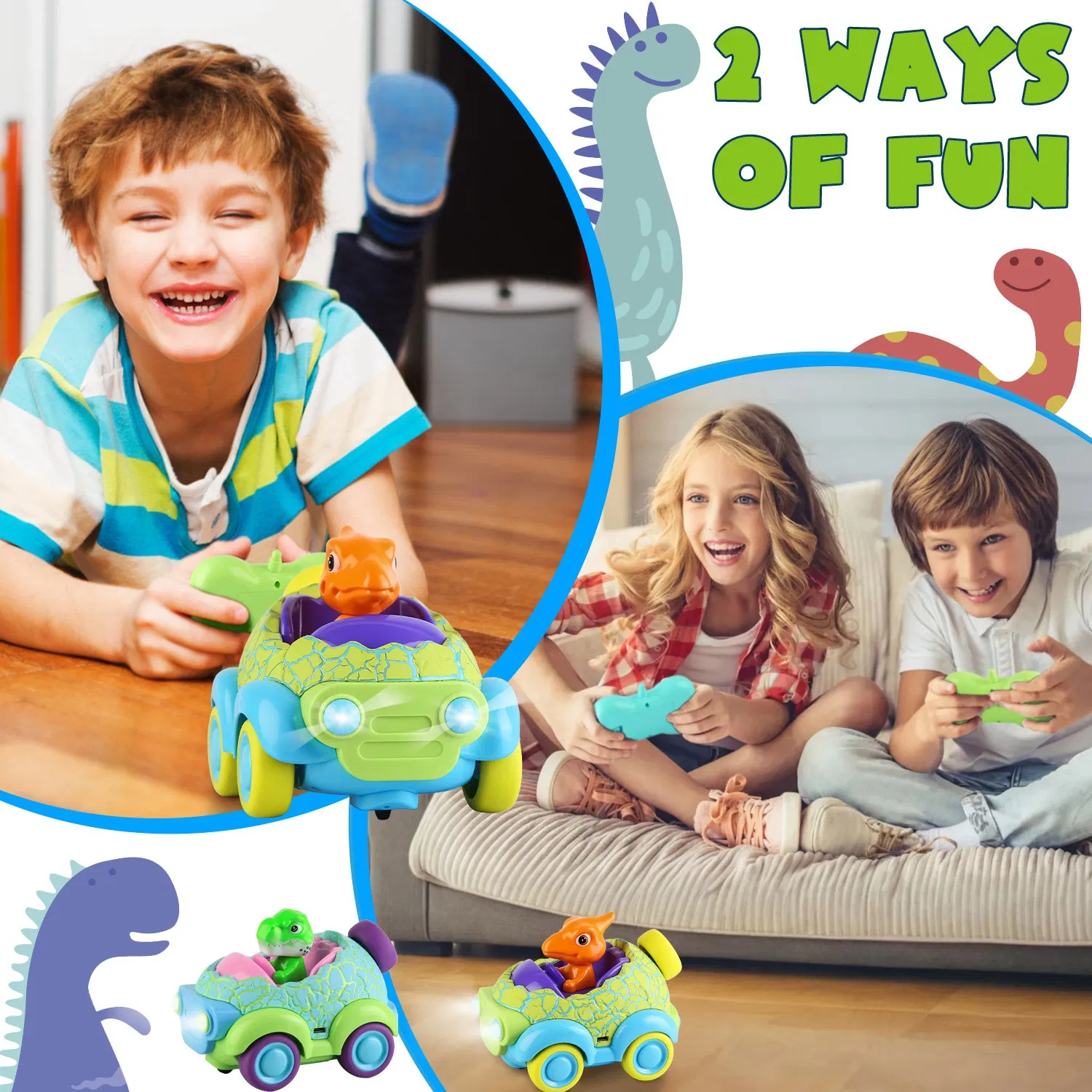 2Pack Dinosaur Remote Control Cars for Toddlers Rechargeable RC Cars with Light Music Birthday Gift For Boys Girls Aged 3 4 5 6 Years Old photo 8