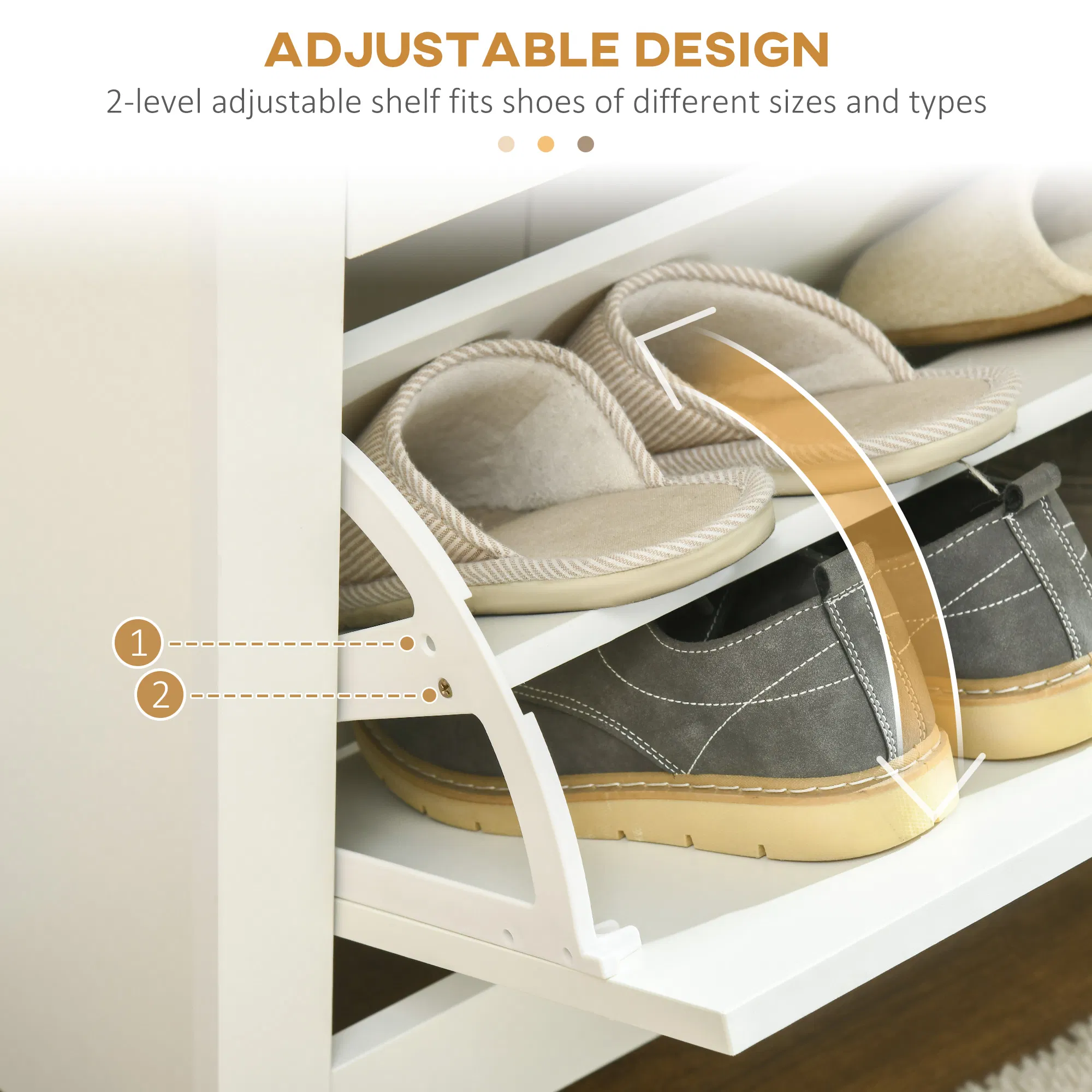 Shoe Storage Cabinet with 2 Flip Drawers and Adjustable Shelves for 6-12 Pairs of Shoes, White photo 6