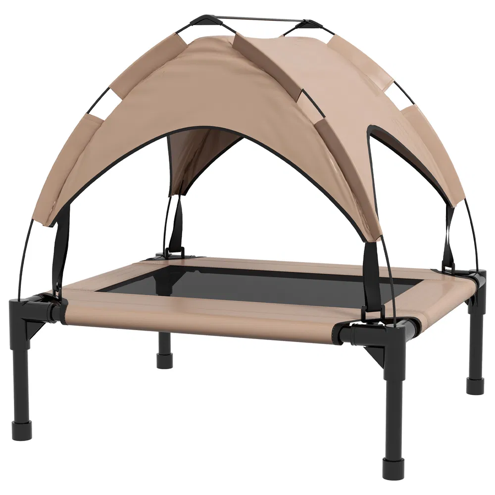 Raised Dog Bed Cooling Dog Cot w/ Canopy Washable Breathable Mesh, for Small and Medium Dogs, Coffee photo 7