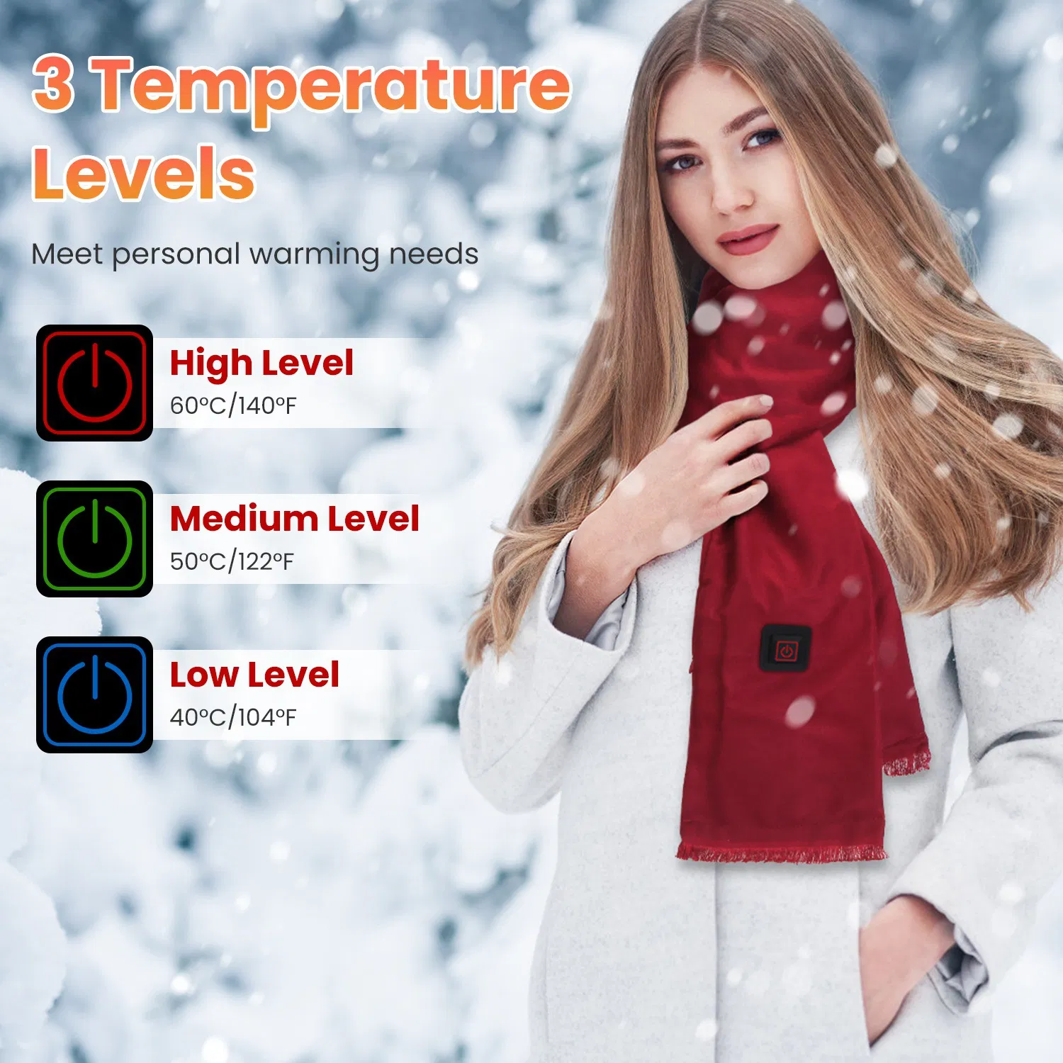 Heated Scarf USB Powered - 3 Heat Settings (Low/Medium/High), Soft Skin-Friendly, Washable, Stylish Colors for Winter Hiking/Camping/Birthday Gifts photo 1