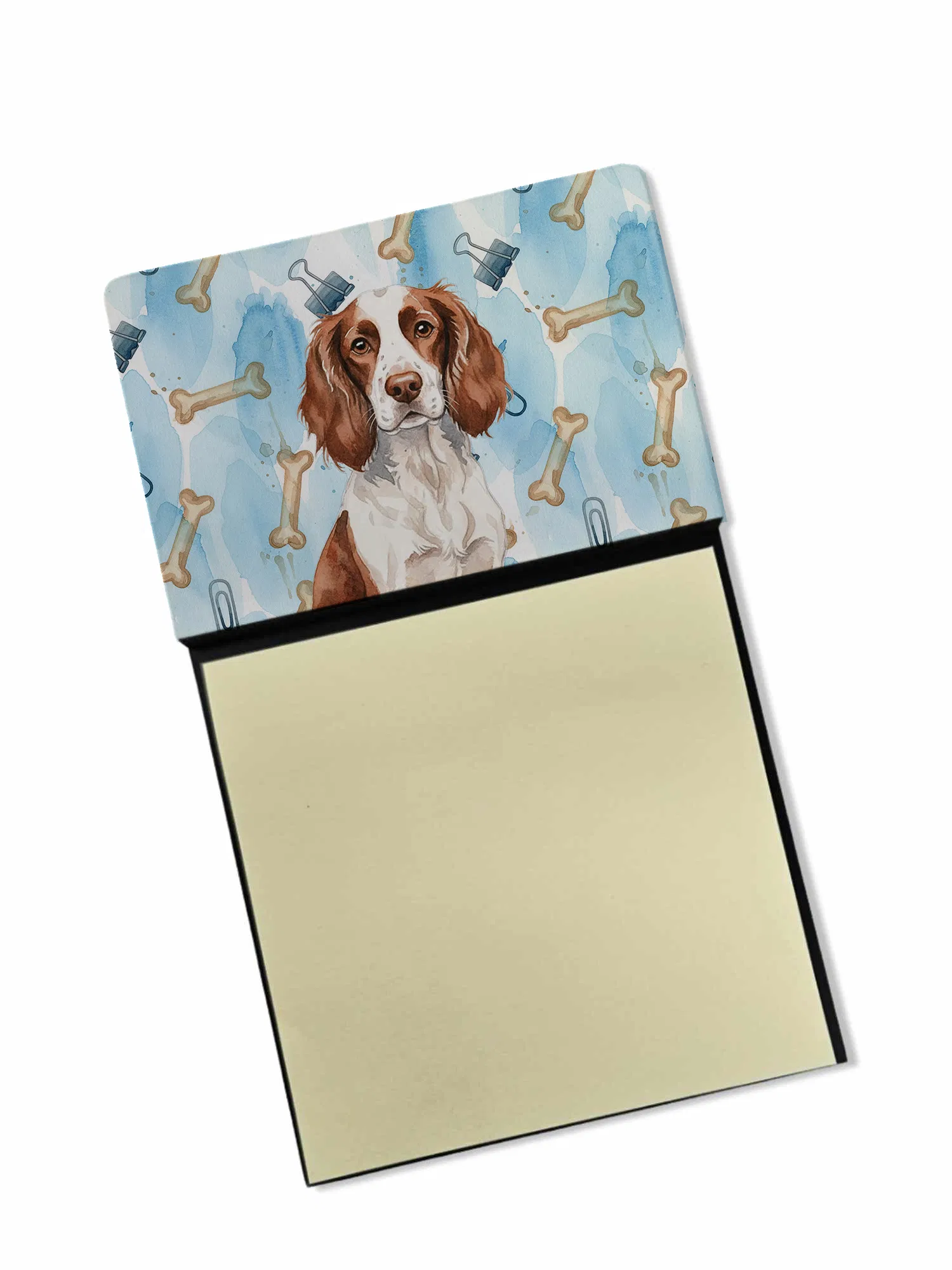 Liver and White English Springer Spaniel Coworker Watercolor Sticky Note Holder Refillable Dispenser Desk Accessory 3x3 Pad Gift photo 1