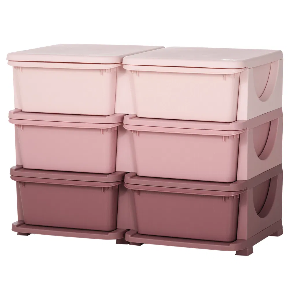 3 Tier Kids Toy Organizer and Storage Bins with 6 Plastic Drawers, Pink photo 7