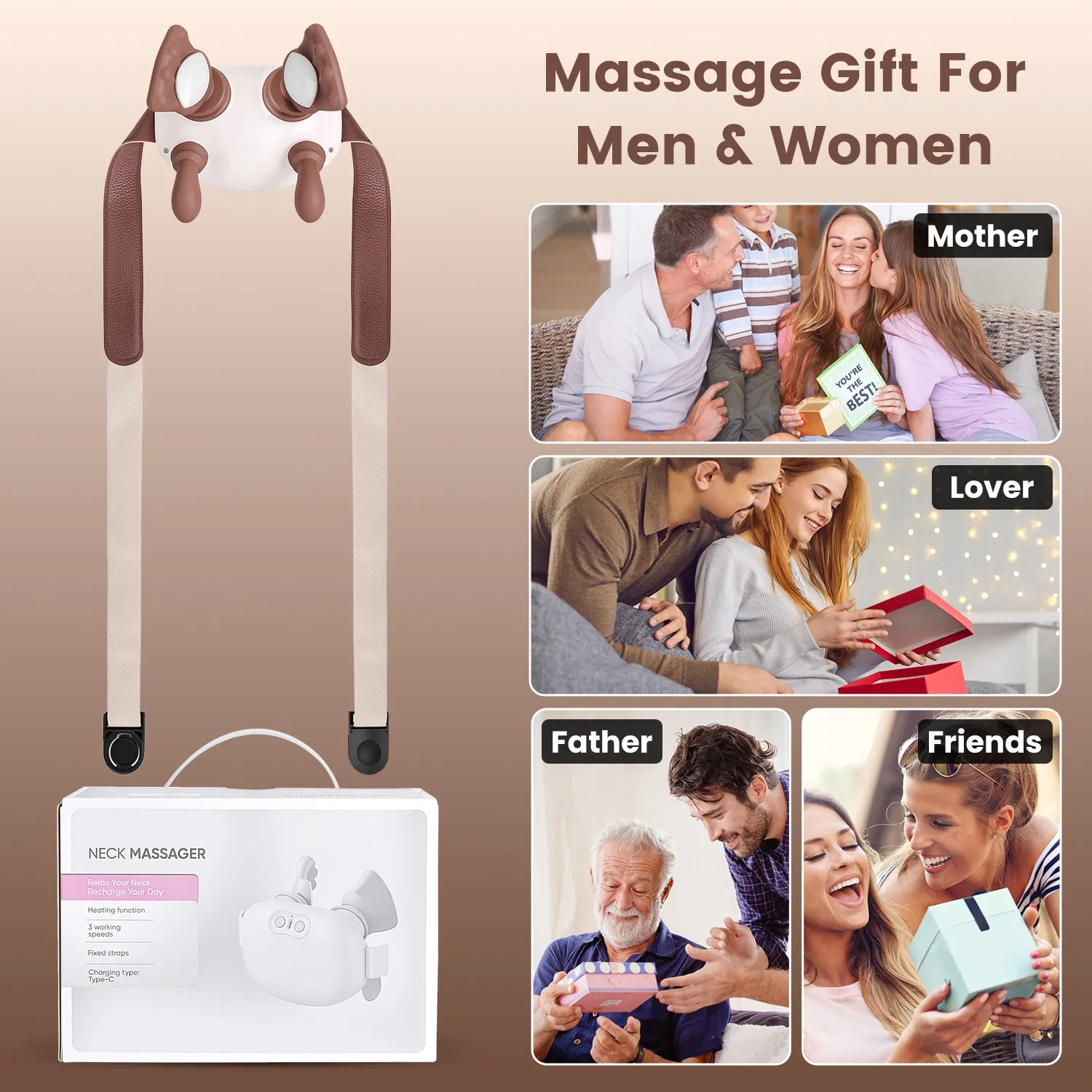 Cordless Shiatsu Neck Massager with Heat, 4 Silicone Massage Nodes, 3 Intensity Levels & 2 Heat Settings, 2000mAh Rechargeable with 10 Mins Timer, Deep Tissue Massager for Neck Shoulder Back Leg photo 3