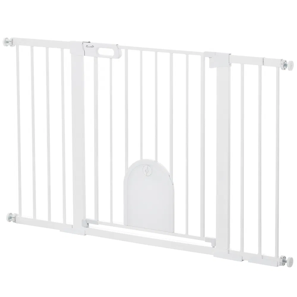 30"-52" Extra Wide Pet Gate Barrier with Small Door, 30"H Dog Gate with Safety Gate Barrier, Stair Pressure Fit, White photo 7