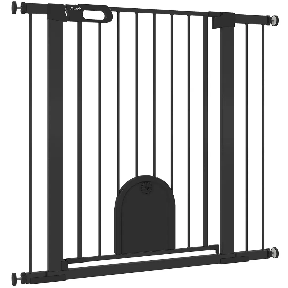30"-41" Extra Wide Pet Gate Barrier with Small Door, 35"H Dog Gate with Safety Gate Barrier, Stair Pressure Fit, Black photo 7