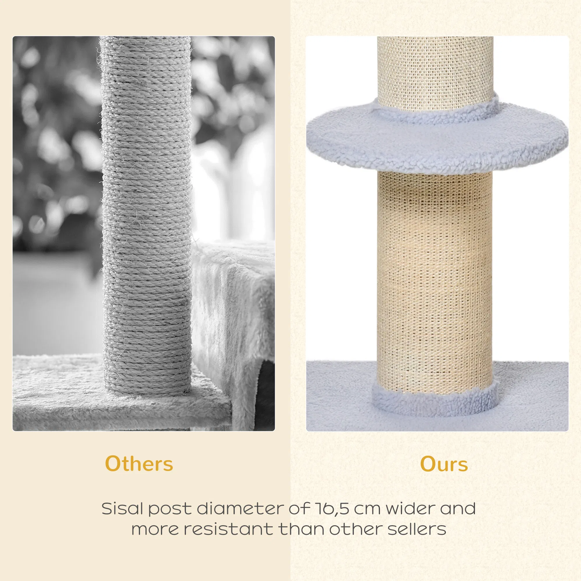 Cat Tree Kitty Tower with Sisal Mat Scratching Post, Cat Bed, Cushion, Perch, 18" x 18" x 36", Light Blue photo 2
