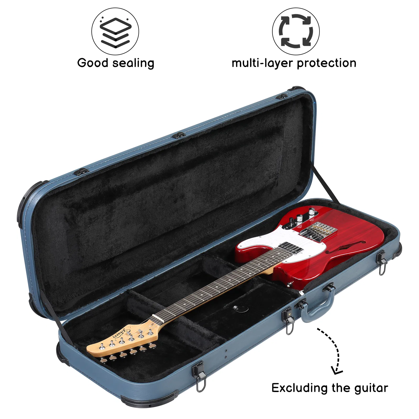 [Replace 87926095] Electric Guitar Square PU Hard Case with Protective Sleeve Fits ST TL Burning fire 170 Style Electric Guitar Blue photo 6