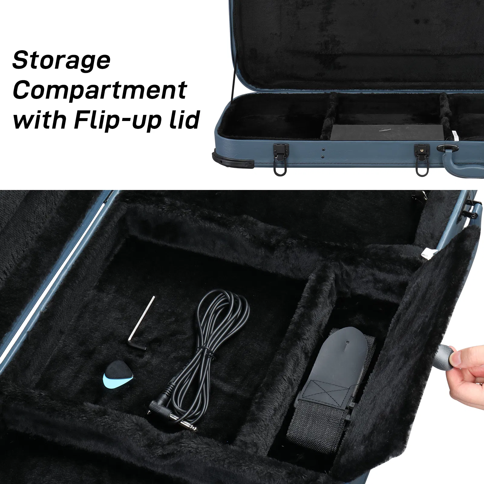[Replace 87926095] Electric Guitar Square PU Hard Case with Protective Sleeve Fits ST TL Burning fire 170 Style Electric Guitar Blue photo 2