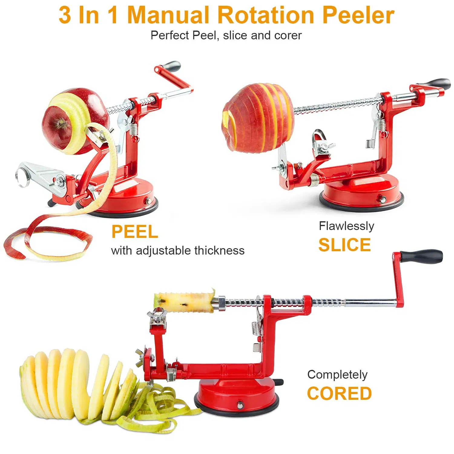 3 in 1 Apple Peeler Slicer Corer with Stainless Steel Blade, Zinc Alloy Hand Crank Fruit Peeler Machine, Strong Suction Base Easy Clean Peeling Tool for Apple Orange Grapefruit Lime photo 7