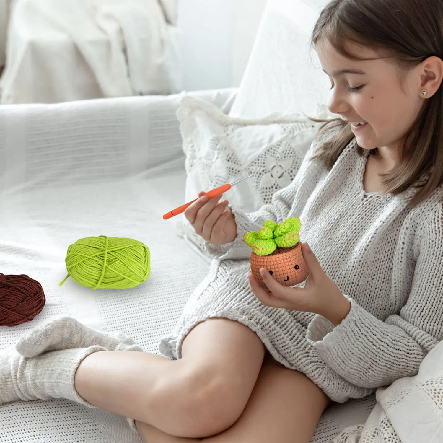 Succulents Crochet Kit Crochet Kit For Beginners DIY Knitting Supplies for Kids Adults 4 Patterns photo 6