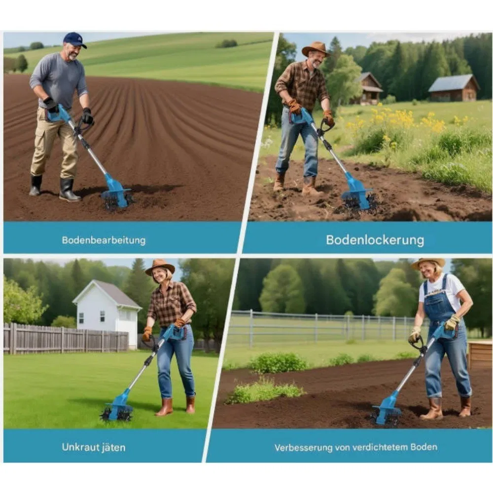 21V Cordless Electric Garden Tiller/Cultivator, Working Width 20cm, Tilling Depth 16cm, Equipped with 2 Batteries and Charger photo 5