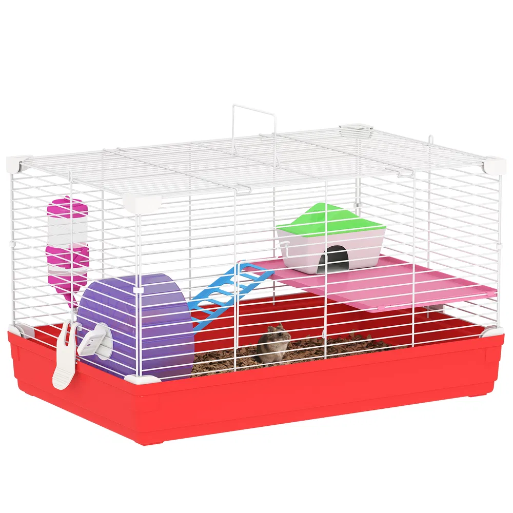 18.5'' Hamster Cage with Exercise Wheel and Water Bottle Dishes, Rat House and Habitats 2 Storey Design, Red photo 7