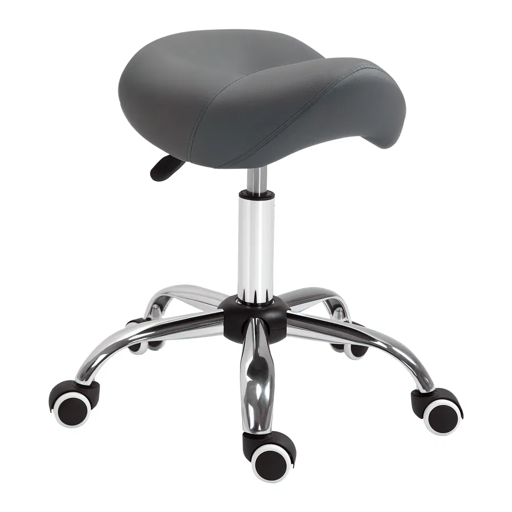 Saddle Stool Adjustable Hydraulic Rolling Beauty Salon Stool Ergonomic PU Leather Stool Round Grey photo 7