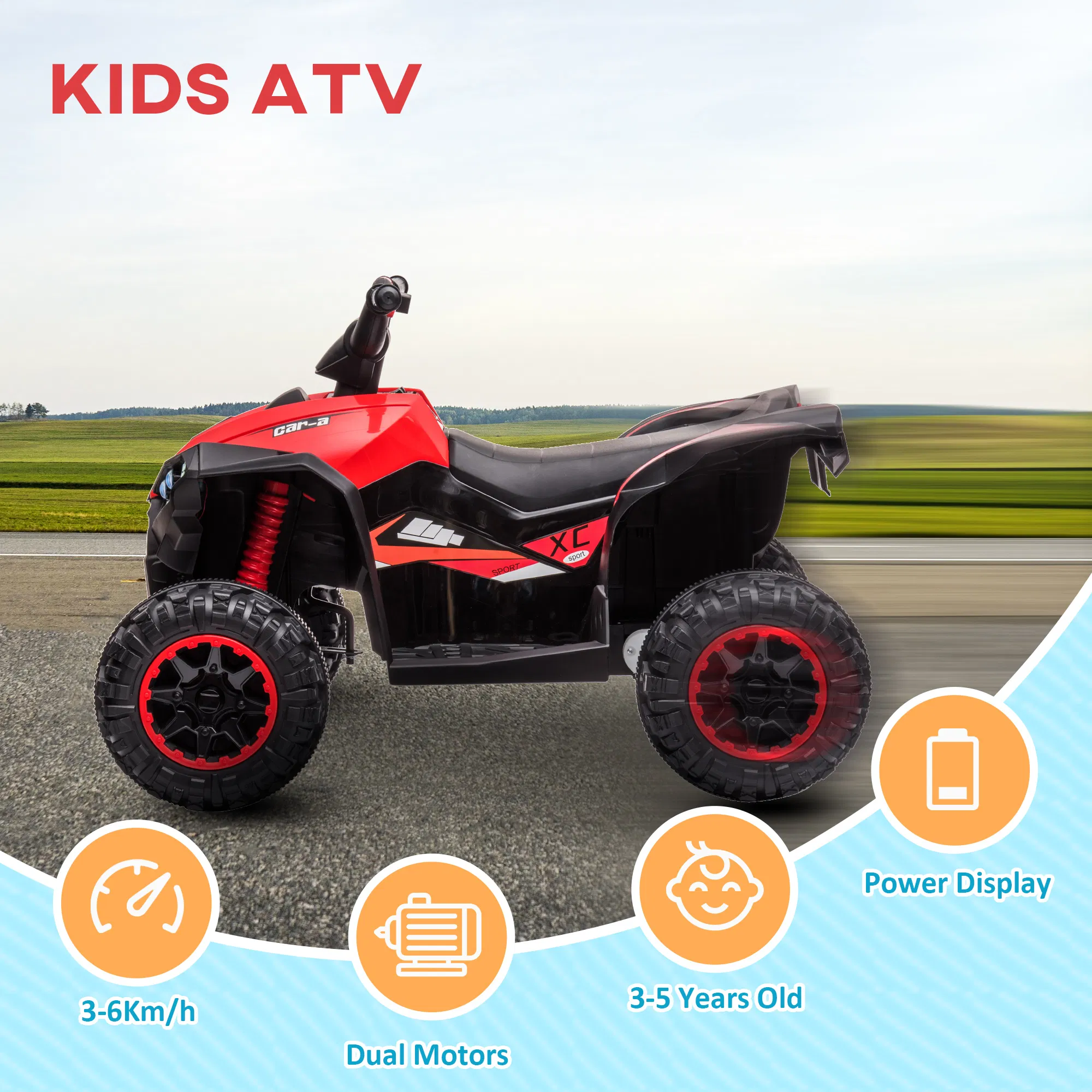 Kids 4 Wheeler Quad with Music, Headlights, High & Low Speed, Kids ATV for 3-5 Years Old Boys & Girl, Red photo 4